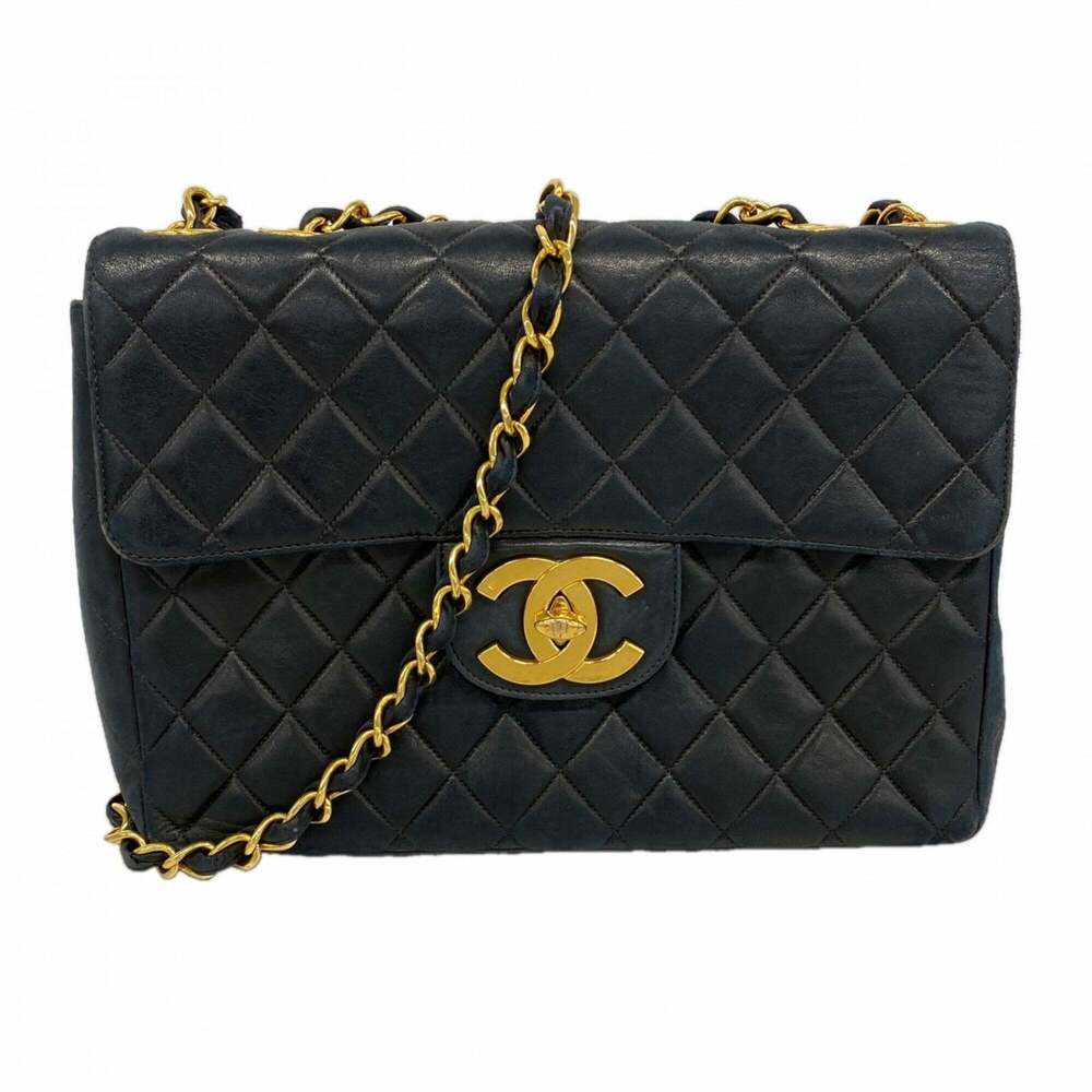 Chanel Shoulder Bag, Large Matelassé, Double Chain, Lambskin, Black, Women's - Picture 1 of 13